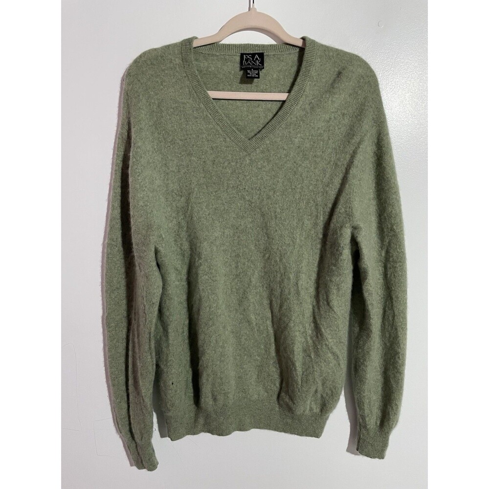 Jos A Bank Sweater Mens L Green Cashmere Pullover Soft Knit Luxury Preppy READ‎